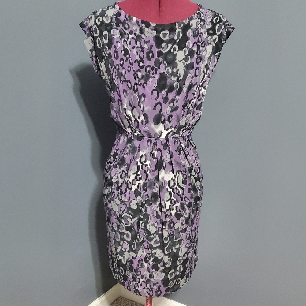 LOFT Abstract Purple and Black Stretchy Midi Dress Women's Size XSP